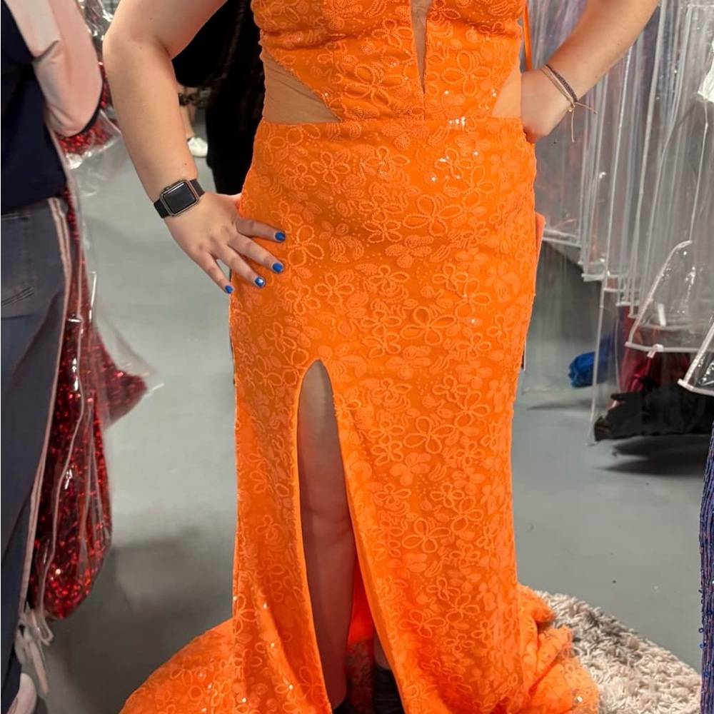 Clarisse Vibrant Orange Floral Prom Dress